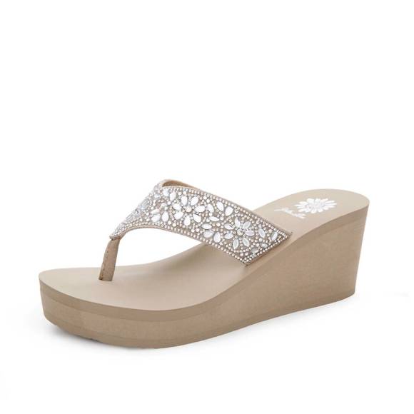 NEW YELLOWBOX women's enola wedge flip flop sandal in taupe - Picture 1 of 3